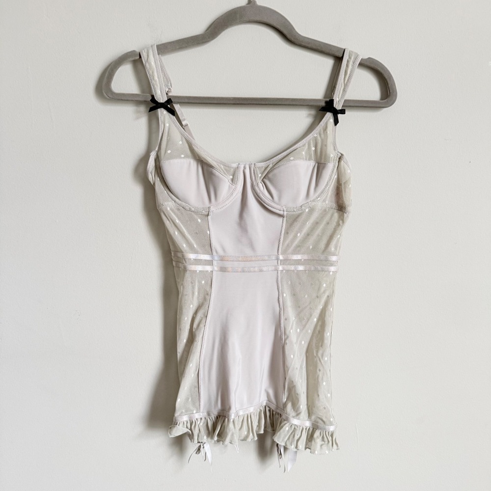 Vintage Y2K Victorias Secret Sexy Little Things Mesh Polka Dot Corset Top 34B